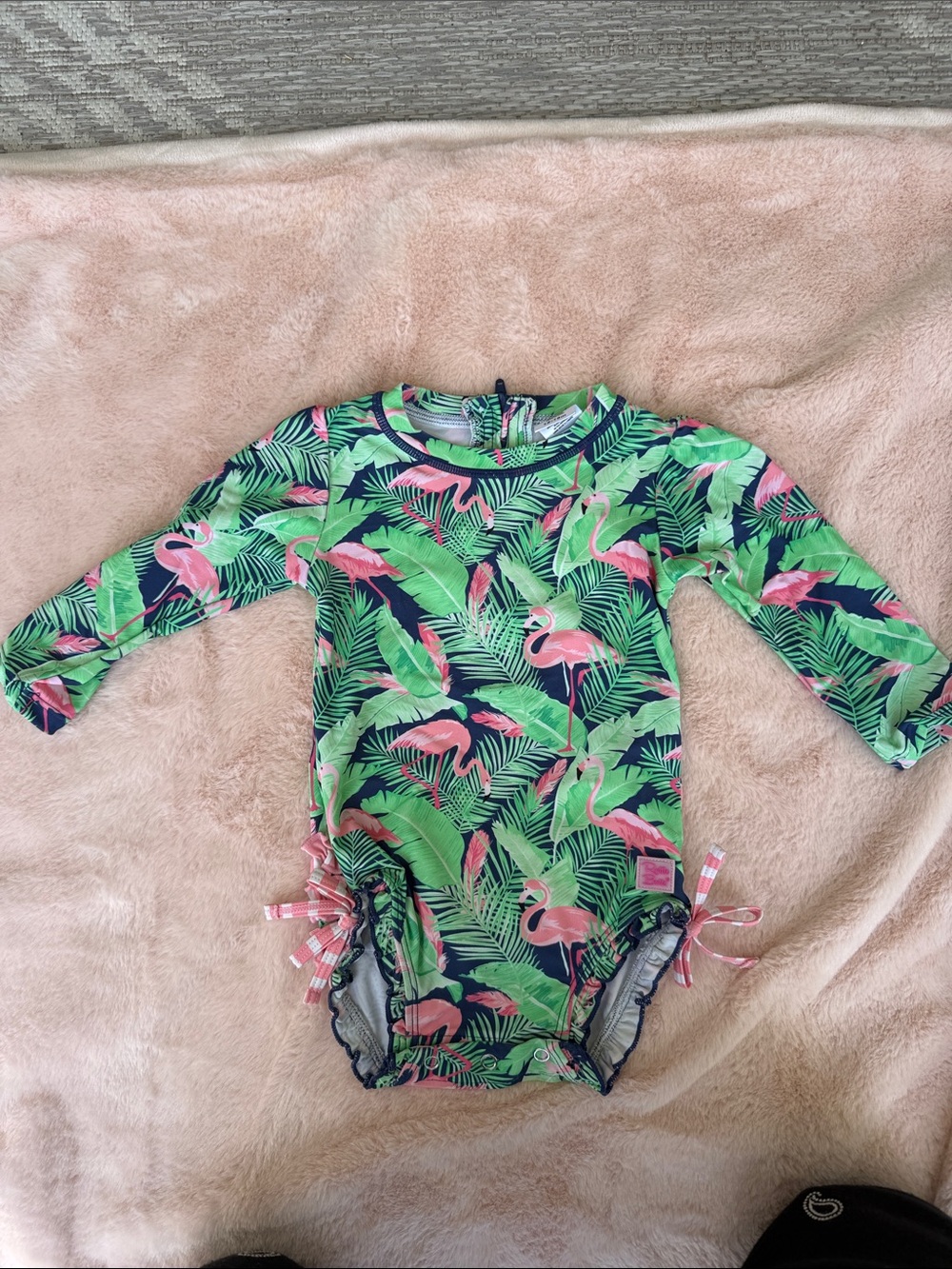 Ruffle Butts Long Sleeve Swimsuit Flamingo 12-18 m